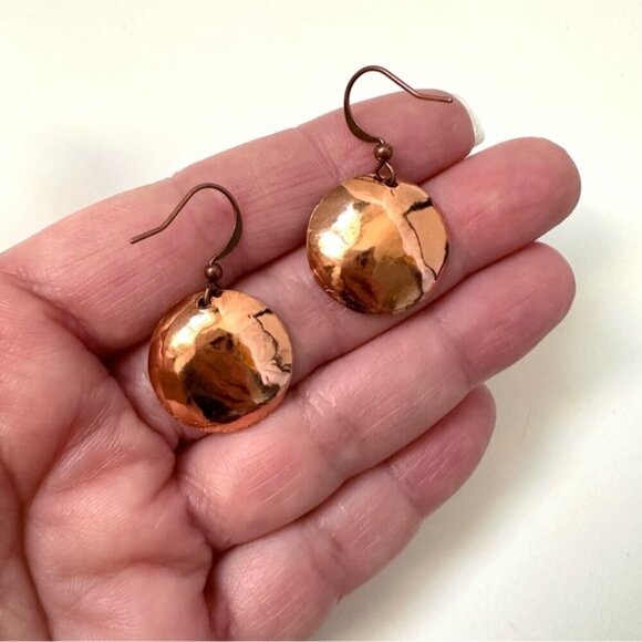 Hammered Copper Disc Drop Earrings - Picture 3 of 6